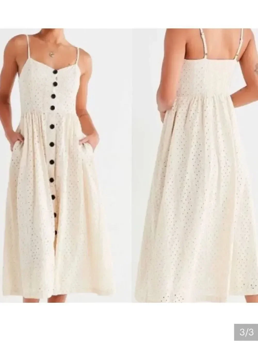 Urban Outfitters Abbey Cream Eyelet Fully Lined Button-Front Midi Dress